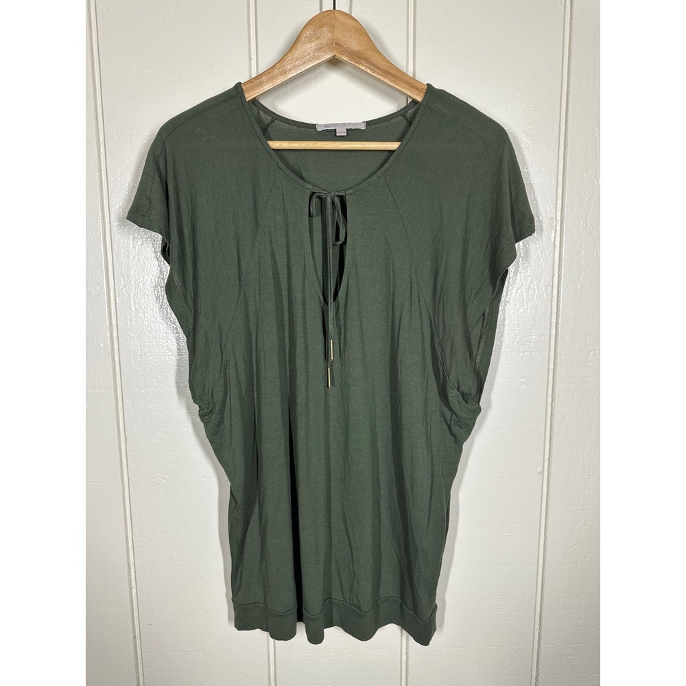 Gap Top Women M Green Keyhole Tie Neck Dolman Sleeve Pleated Knit Casual Blouse